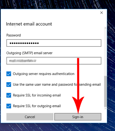 تنظیم ایمیل هاست در نرم افزار mail در ویندوز 10