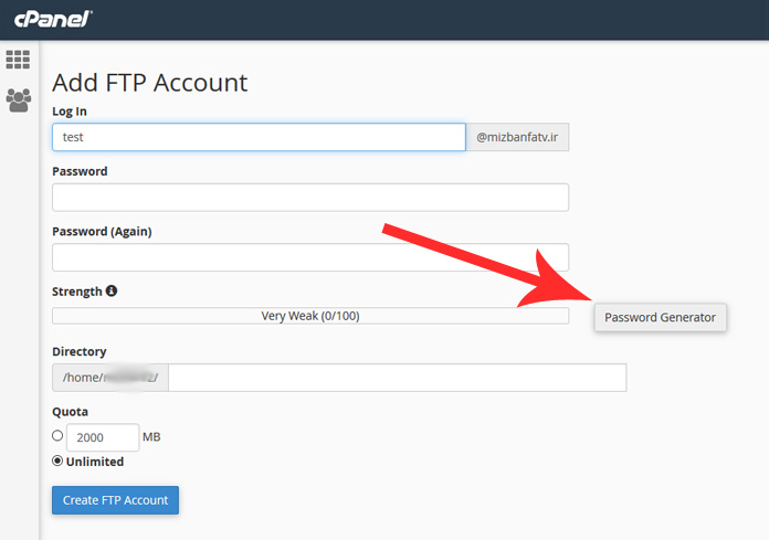 نحوه ایجاد اکانت ftp توسط ابزار ftp accounts