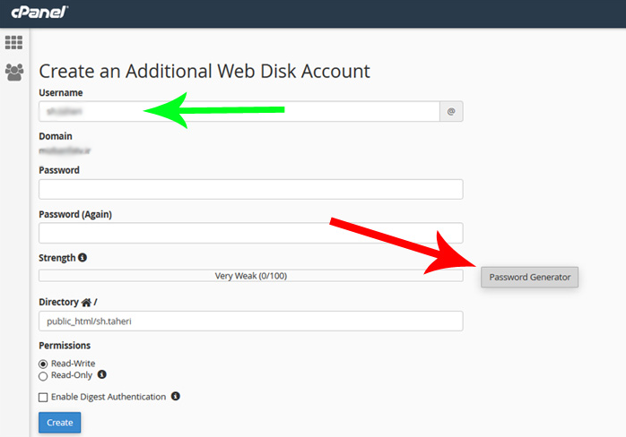 نحوه ایجاد اکانت web disk جدید در سی پنل